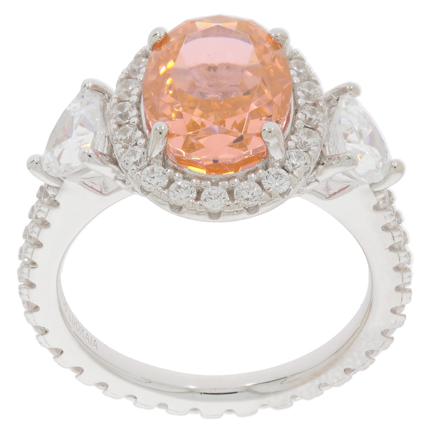 Elegant pink Morganite sterling silver ring with sparkling accents, perfect for any sophisticated jewelry collection.