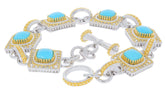 Cushion Blue Turquoise Sterling Silver Bracelet with gold accents and sparkling gemstones, designed for elegance.