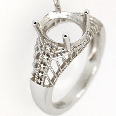 Sterling Silver Semi Mount Ring Setting in Art Deco Style for 10x8mm Oval Gemstone, detailed design, made to order.