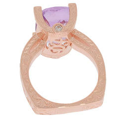Cushion purple amethyst sterling silver ring with accent, showcasing intricate detailing and elegant design.