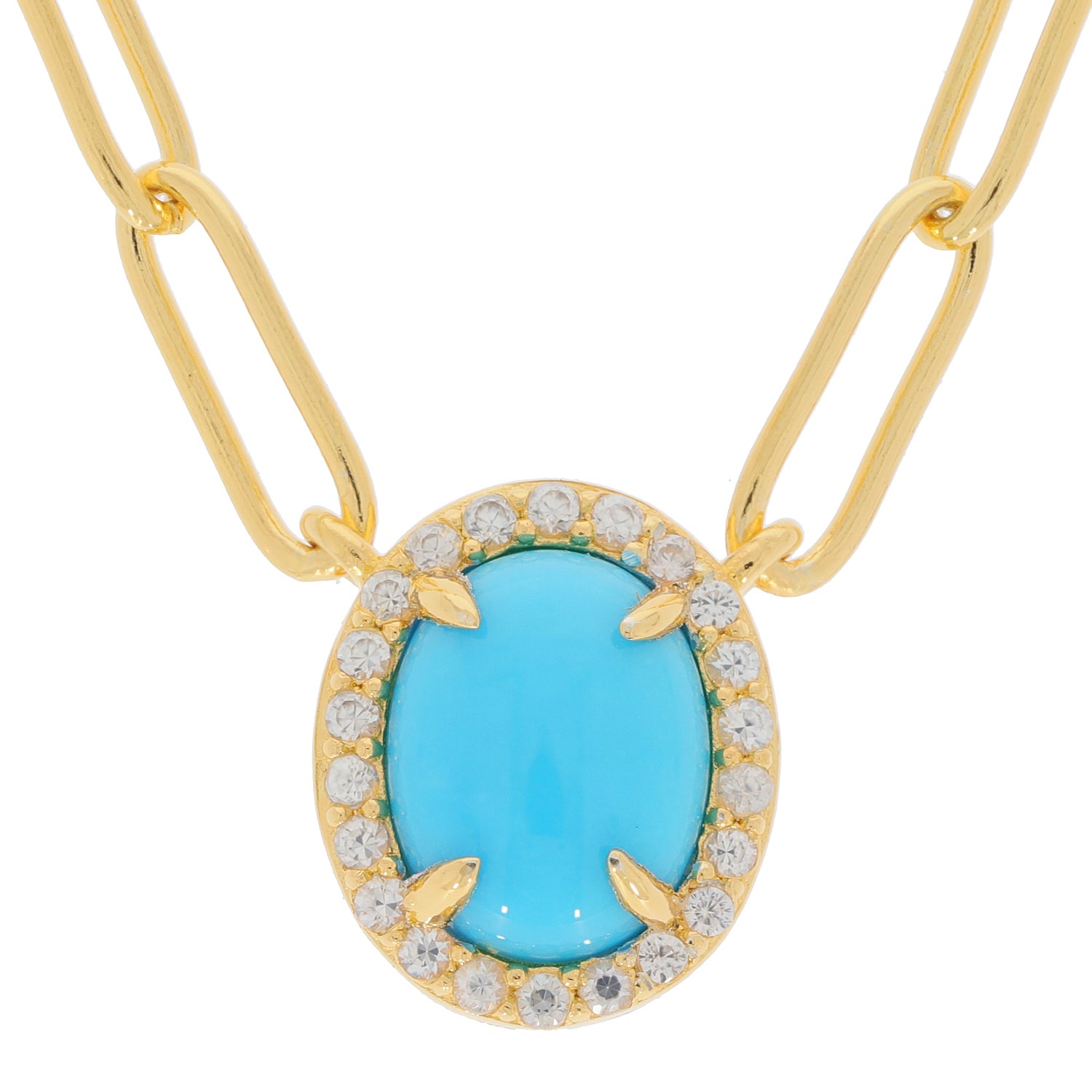 Blue turquoise sterling silver necklace with gold accent and sparkling gem details.