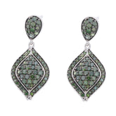 Elegant green diamond sterling silver earrings featuring a sparkling gemstone design, radiating luxury and sophistication.