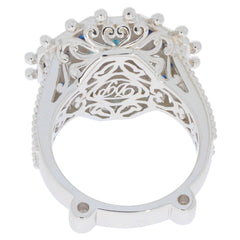 Intricate design of Emerald Blue Topaz Sterling Silver Ring showcasing detailed silverwork.