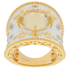 Cushion Green Amethyst Sterling Silver Ring with gold accents, featuring a sparkling gemstone and elegant design.