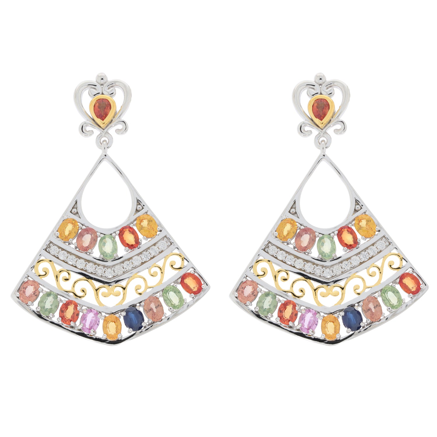 Oval multiple color sapphire sterling silver earrings with accent, showcasing a vibrant gemstone design.