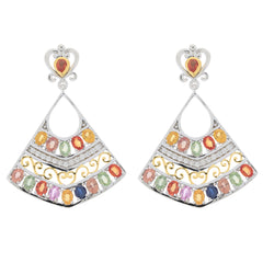 Oval multiple color sapphire sterling silver earrings with accent, showcasing a vibrant gemstone design.
