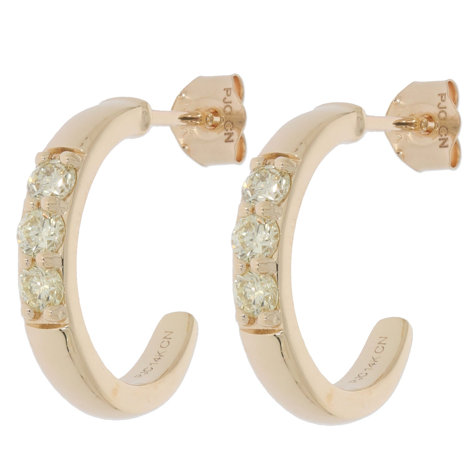 Round green diamond 14K yellow gold earrings featuring sparkling accents for an elegant look.
