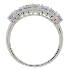 Elegant Blue Tanzanite Sterling Silver Ring showcasing sparkling rectangular gemstones, perfect for sophisticated style.