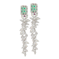 Elegant green emerald sterling silver earrings with accent for sophisticated style.