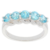 Elegant Blue Moissanite Sterling Silver Ring with five sparkling blue gemstones in a stylish setting.