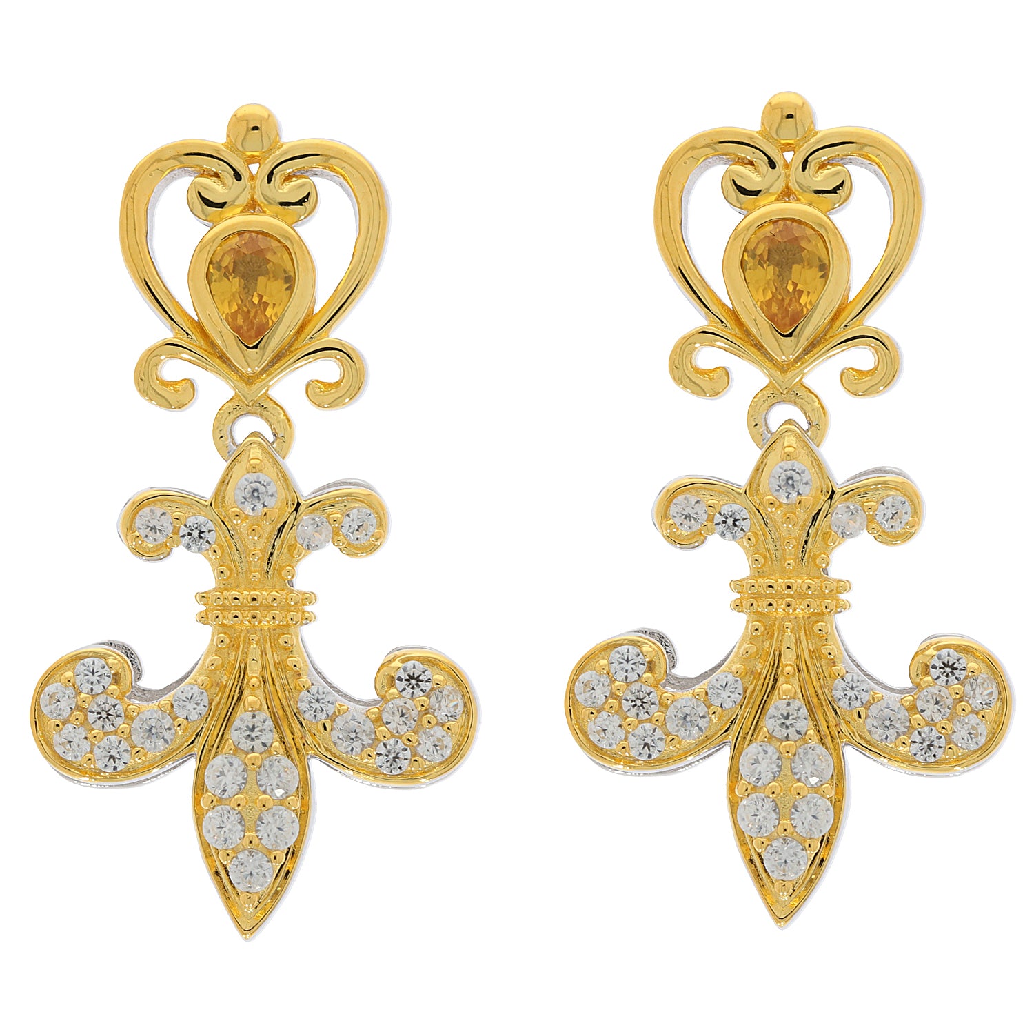 Elegant yellow sapphire and diamond accent sterling silver earrings in a floral design.