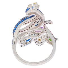 Multi Color Sapphire Sterling Silver Ring with intricate design and sparkling gemstones, perfect for elegant style.