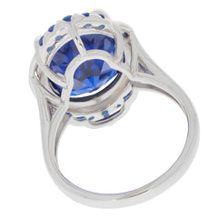 Oval blue sapphire sterling silver ring with accent, showcasing a brilliant gemstone in an elegant design.
