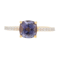 Purple Sapphire sterling silver ring with Moissanite accent, showcasing elegance and luxury in a stunning design.