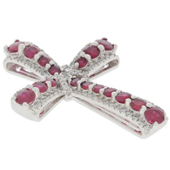 Red Ruby sterling silver pendant in a cross design with sparkling gems, perfect for elegant jewelry collections.