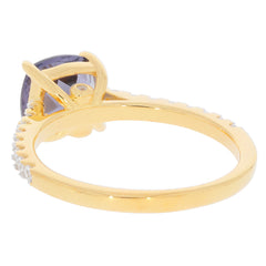Purple Sapphire sterling silver ring with Moissanite accent, showcasing elegance from the side angle.