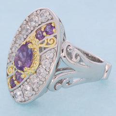 Pear purple amethyst sterling silver ring with accent gemstones, featuring elegant design and craftsmanship.