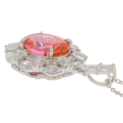 Oval orange sapphire sterling silver pendant with accent stones, showcasing elegance and luxury.