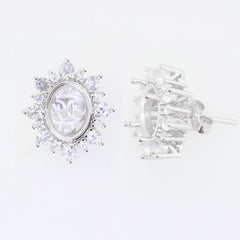 Sterling Silver Semi Mount Earring Settings Oval OV 14.8x16.8x10.4 with Moissanite Accents