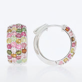 Elegant round multiple color sapphire earrings in sterling silver, showcasing vibrant gemstones for a luxury look.