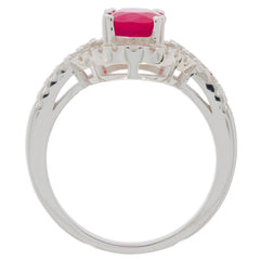Oval red ruby sterling silver ring showcasing a brilliant gemstone, perfect for elegant styling.