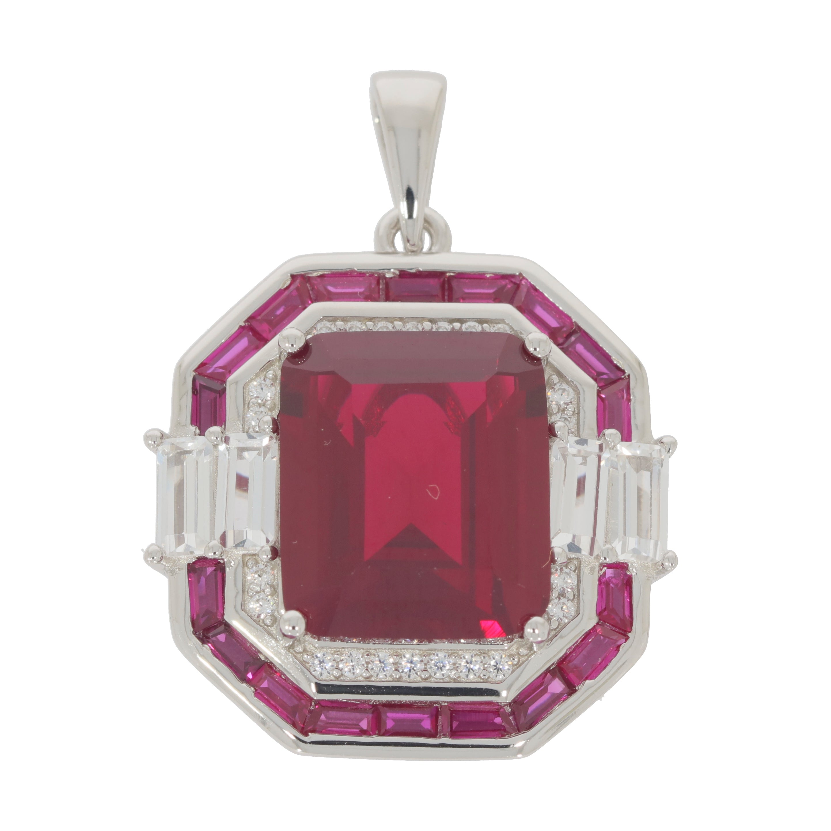 Elegant Red Ruby Sterling Silver Pendant with accent stones, showcasing exquisite craftsmanship and luxury.
