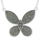 Green diamond butterfly necklace in sterling silver with sparkling gemstone accents, elegant jewelry piece.