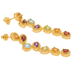 Oval multicolor gemstone earrings in sterling silver, featuring amethyst, citrine, garnet, and topaz accents.
