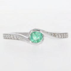 Round green emerald sterling silver ring with accent, elegant gemstone piece for sophisticated style.