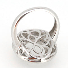 Sterling Silver Semi Mount Ring Setting with intricate cut-out design, ready for custom cabochon gemstone placement.