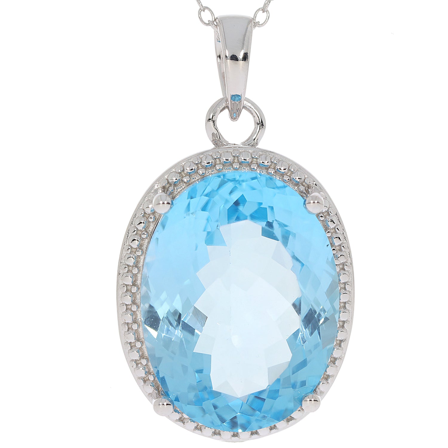 Oval blue topaz sterling silver pendant with accent, showcasing brilliance and elegance in a luxurious design.