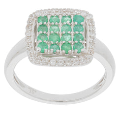 Elegant Green Emerald Sterling Silver Ring with multiple gemstones, showcasing luxury and sophistication.