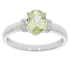 Green Peridot 14K White Gold Ring with diamond accents, showcasing elegance and luxury in jewelry fashion.