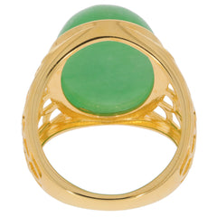 Oval green jadeite sterling silver ring showcasing a sparkling gemstone and intricate band design.
