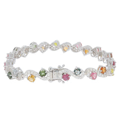 Round multiple color tourmaline sterling silver bracelet with sparkling accents and elegant design.