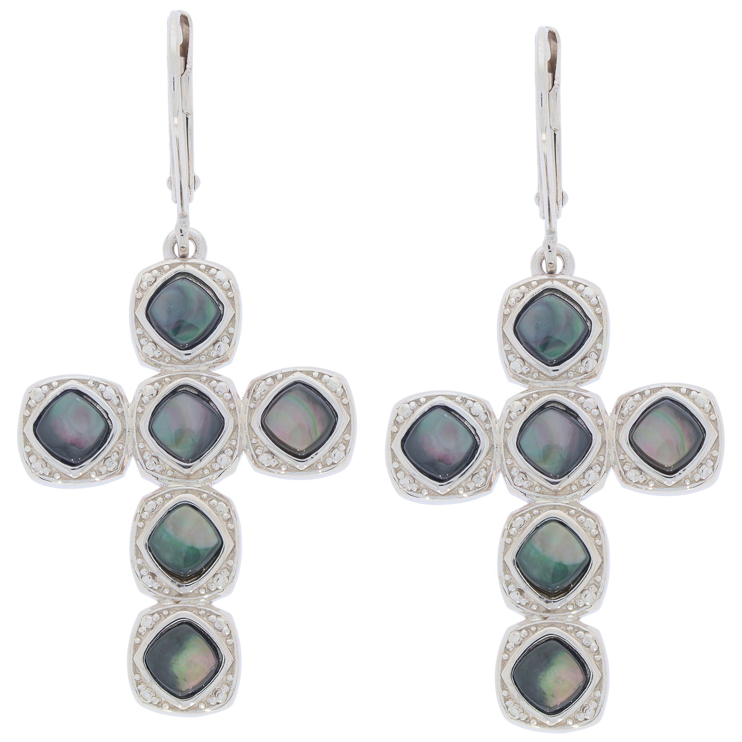 Cushion Blue shell Sterling Silver Earrings featuring a cross design with sparkling accents for elegant style.