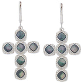 Cushion Blue shell Sterling Silver Earrings featuring a cross design with sparkling accents for elegant style.