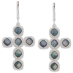 Cushion Blue shell Sterling Silver Earrings featuring a cross design with sparkling accents for elegant style.