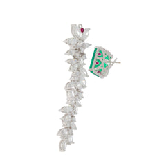 Elegant green emerald sterling silver earrings with intricate design and sparkling gemstones.