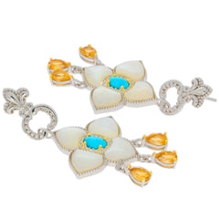 Elegant silver earrings with turquoise and yellow accents in a floral design, perfect for elevating any outfit.