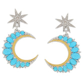 Elegant turquoise crescent earrings with star accents, featuring a vibrant blue gemstone design in silver.