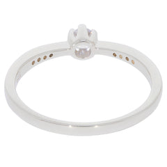 Elegant round white diamond sterling silver ring view from behind showcasing its simple and sophisticated design.