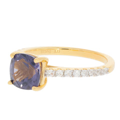 Purple Sapphire sterling silver ring with Moissanite accents, showcasing exquisite sparkle and elegance.