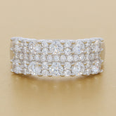 Elegant White Moissanite Sterling Silver Ring with multiple sparkling accents, showcasing timeless luxury.