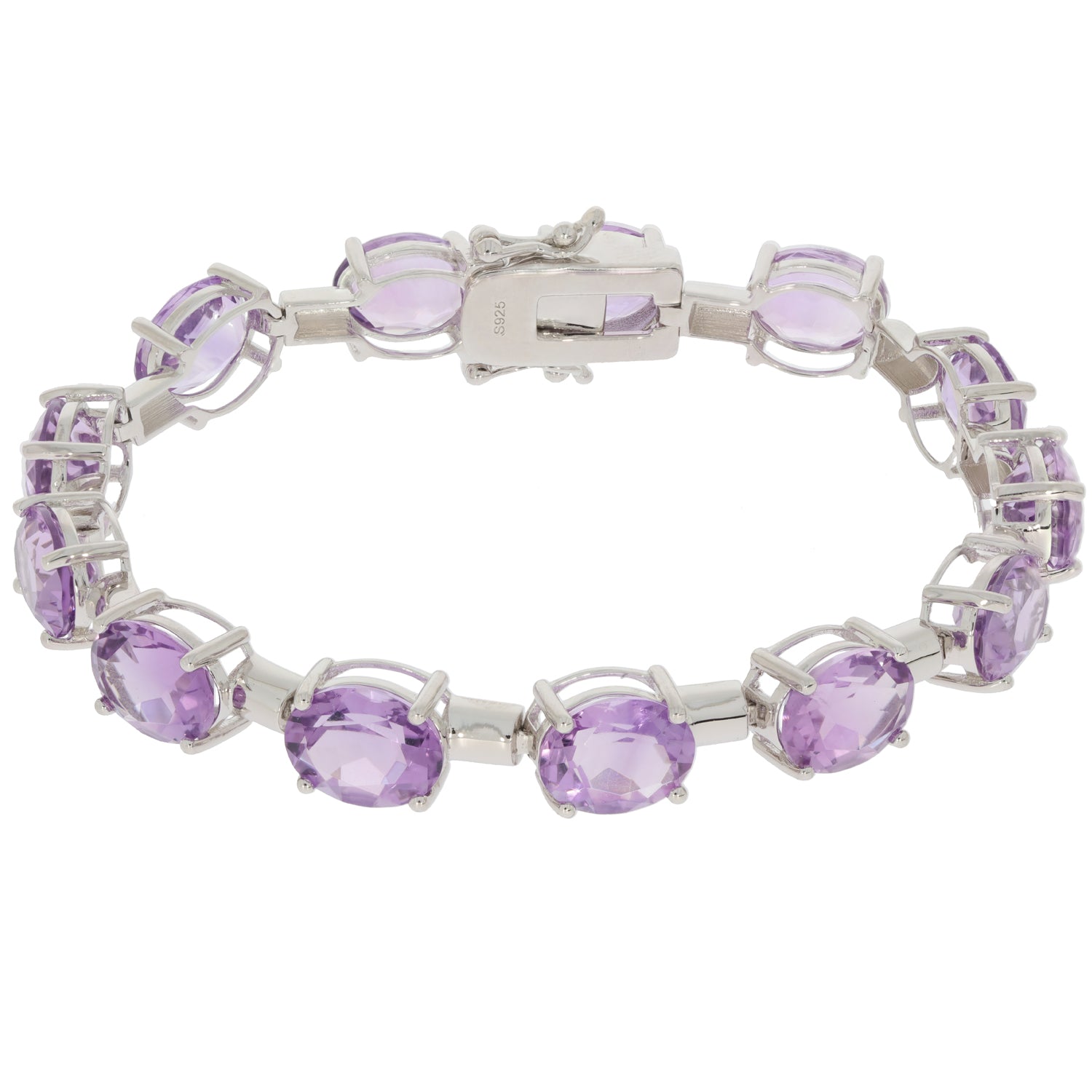 Oval purple amethyst sterling silver bracelet, featuring sparkling gemstones in an elegant design.