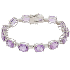 Oval purple amethyst sterling silver bracelet, featuring sparkling gemstones in an elegant design.