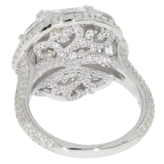 Emerald White Moissanite Sterling Silver Ring showcasing a detailed design and sparkling accents on the band.
