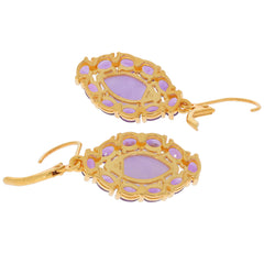 Marquise purple amethyst earrings in sterling silver, featuring elegant gold accents and a stunning gemstone backdrop.