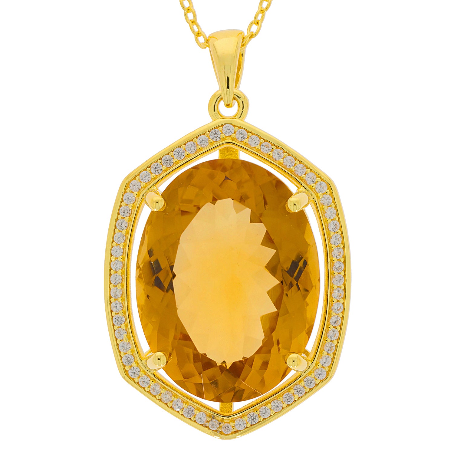 Oval yellow citrine sterling silver pendant with accent, showcasing a sparkling gemstone in an elegant design.