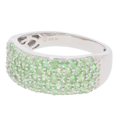 Stunning green crystal sterling silver ring featuring sparkling gemstones, perfect for sophisticated elegance.
